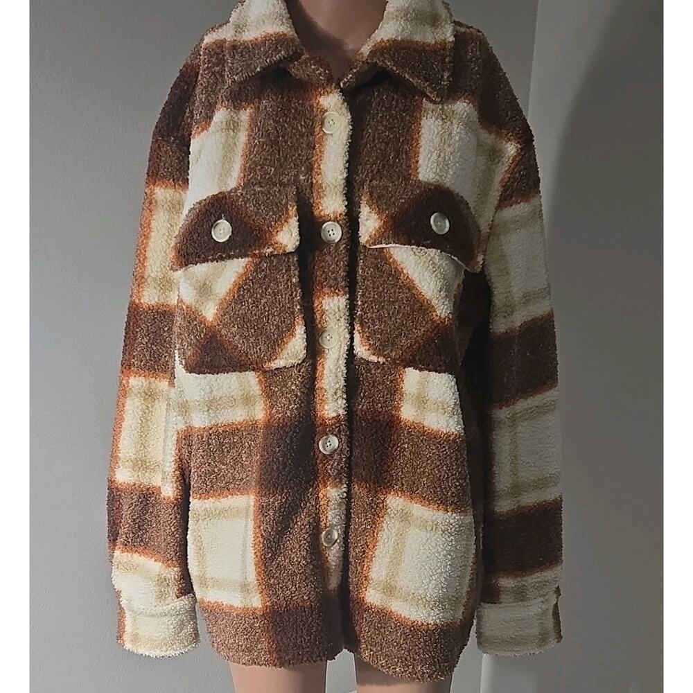 Abercrombie & Fitch Women's Plaid Button Jacket Brown Cream Collared Pockets M